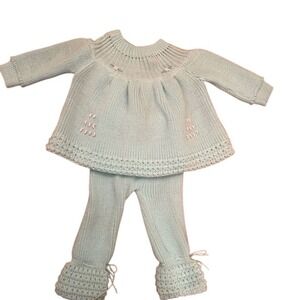 Vintage 1980s Teal Long Sleeve Crochet‎ Ruffle Sweater Set Girls Sz 12 Months